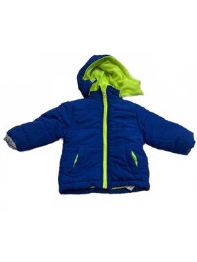 Operation Warm Toddler Size 2T Blue and Lime Green Hooded Winter Jacket